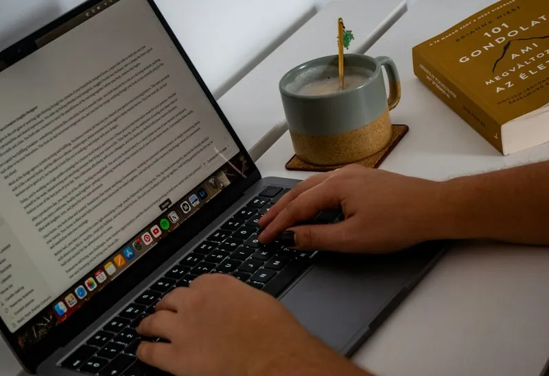 Reading an email on a laptop